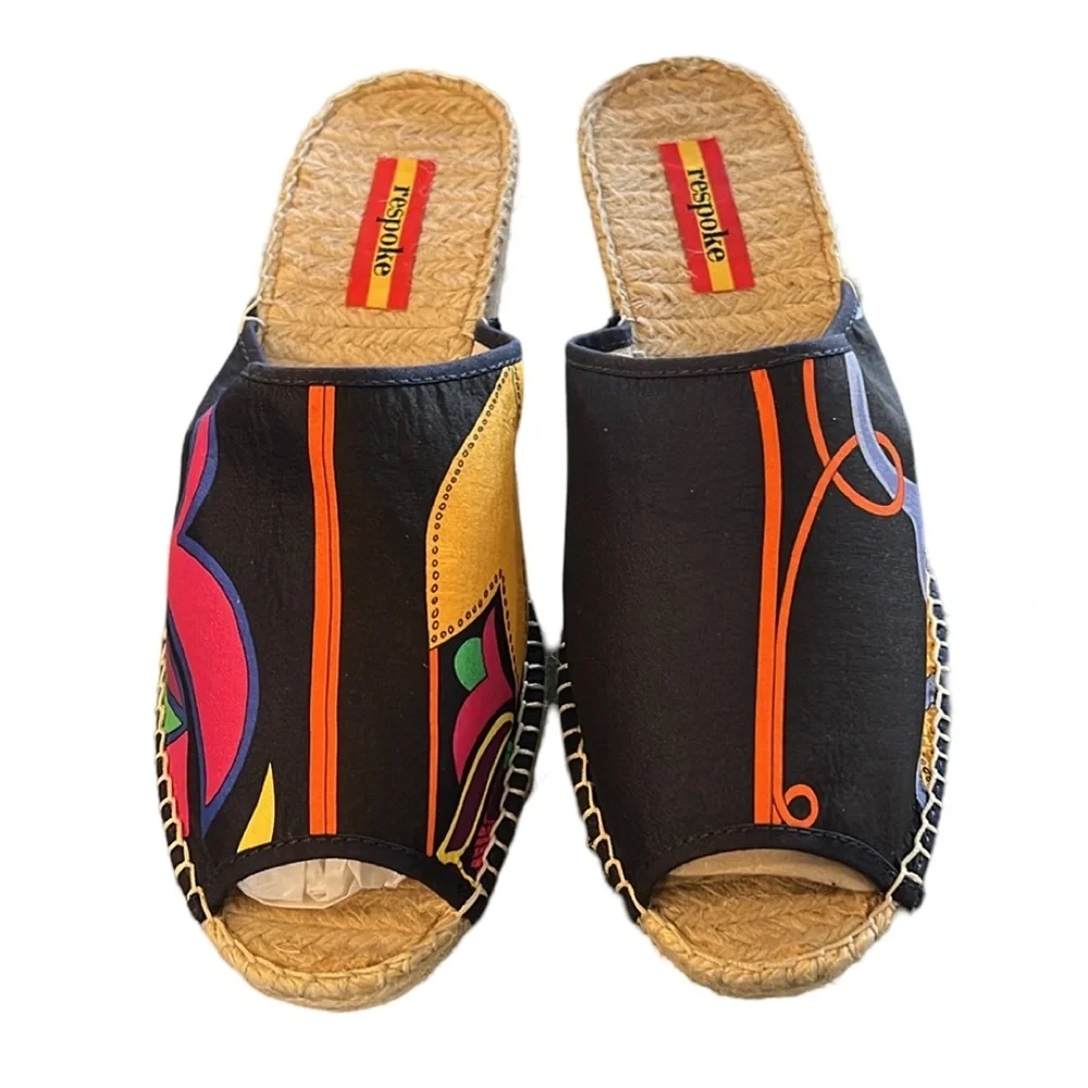 Respoke | Salma Platform Wedge Espadrille Slide Sandals | Black | 40 9.5 10 New